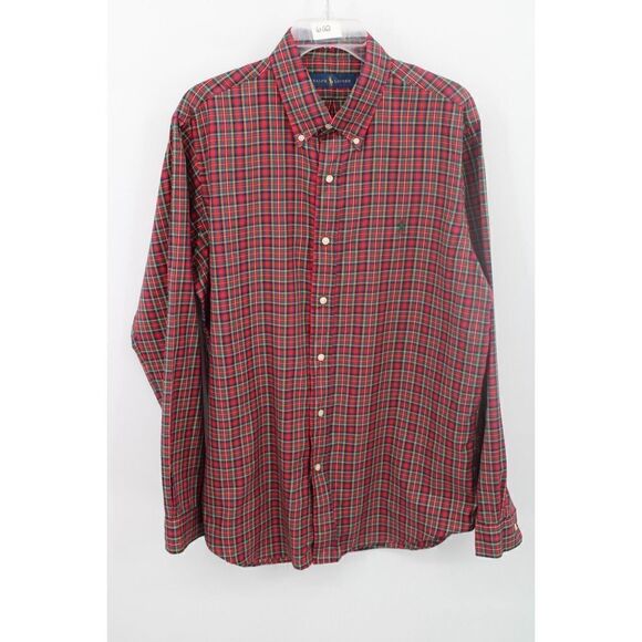 RALPH LAUREN MEN'S SIZE LARGE LONG SLEEVE RED PLAID BUTTON DOWN SHIRT - Picture 1 of 8